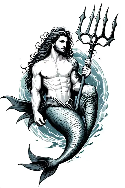 merman holding trident tattoo design idea