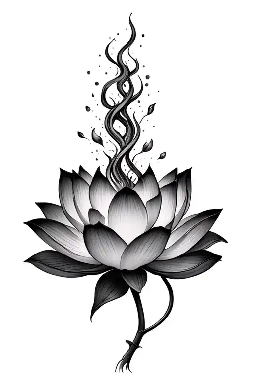 Lotus flower with Unalome coming out of the flower with little detail. tattoo design idea