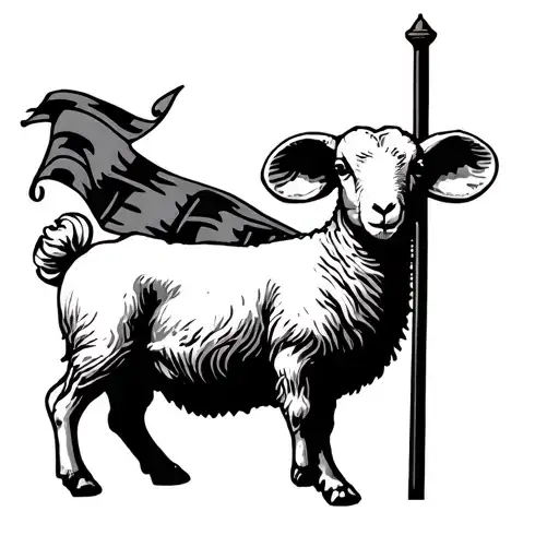 Agnus Dei lamb standing with flag waving tattoo design idea