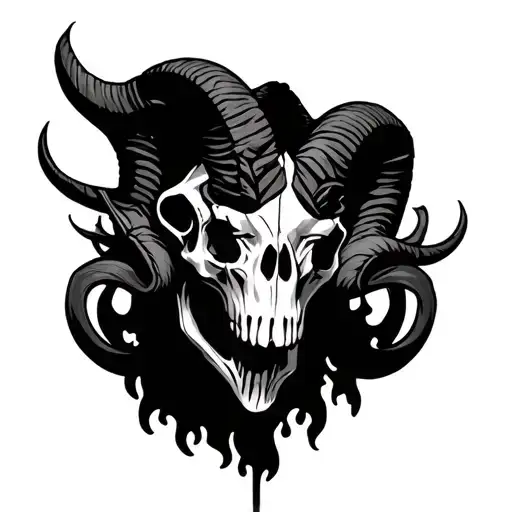 "With Burning heart" Evil Aries Ram Skull tattoo design idea