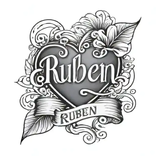 small Name "Ruben" with heart symbolizing love tattoo design idea