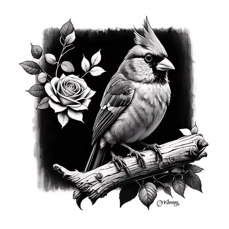 Red Cardinal with a rose tattoo design idea