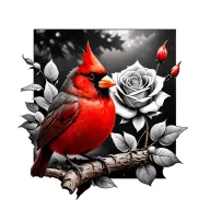 Red Cardinal with a rose tattoo design idea