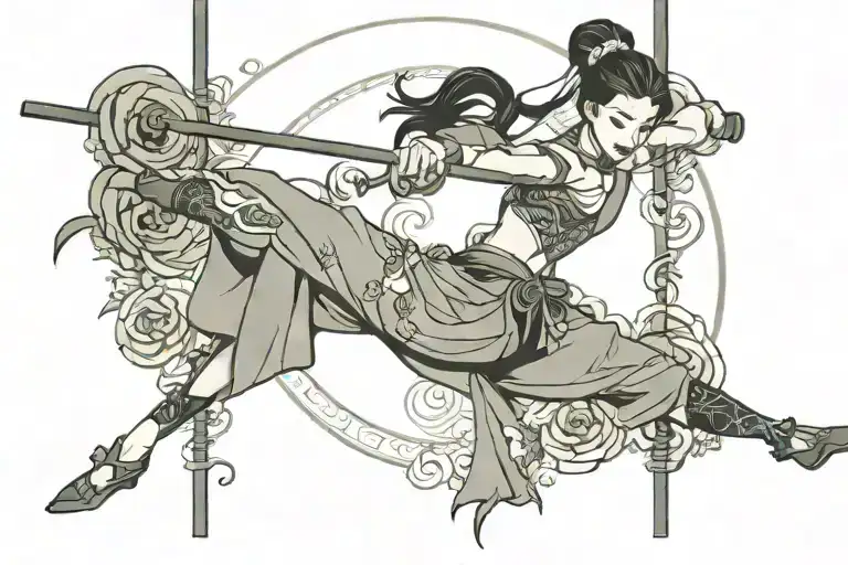 Mulan poledancing with weights tattoo design idea