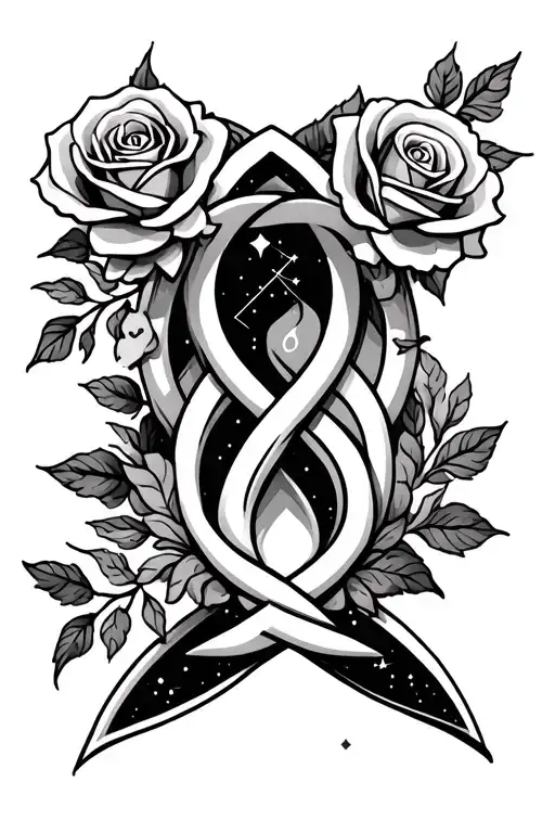 trinity knot with roses and Gemini constellation  tattoo design idea