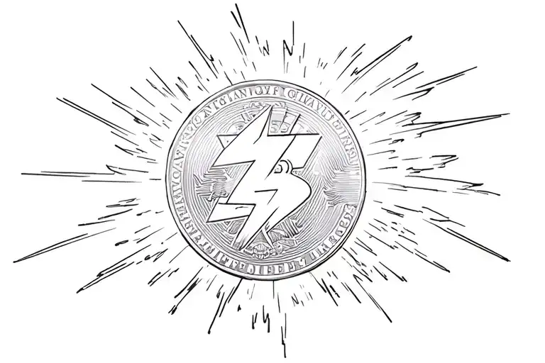hercules thunder bolt coin in front of a thunder storm  tattoo design idea
