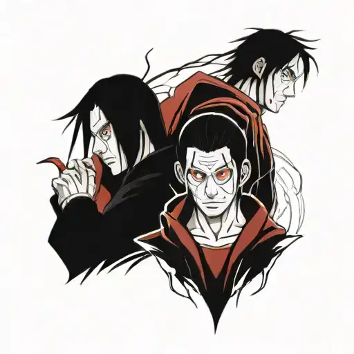 itachi uchiha and Saitama with lightning  tattoo design idea