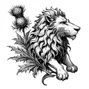 Combine a rampant lion and a Scottish thistle in a unique way tattoo design idea