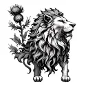 Combine a rampant lion and a Scottish thistle in a unique way tattoo design idea
