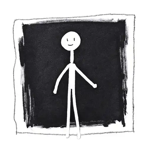 "The stick figure is a simple figure drawn with a white marker on a black background. The stick figure stands in the cen tattoo design idea