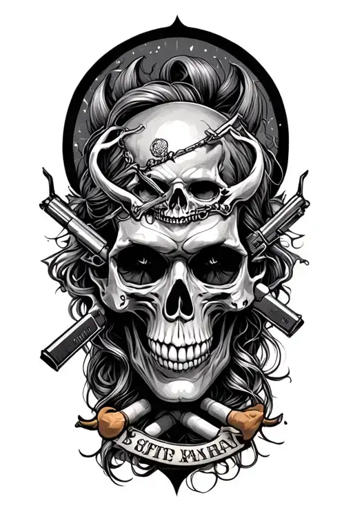 guns demons women prison beer cigarrettes alcohol skulls tattoo design idea