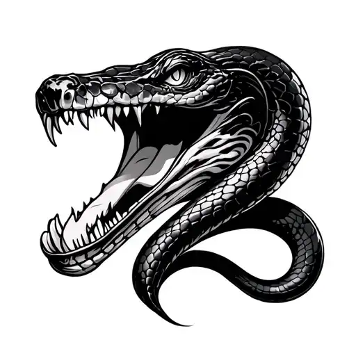 snake head open mouth tattoo design idea