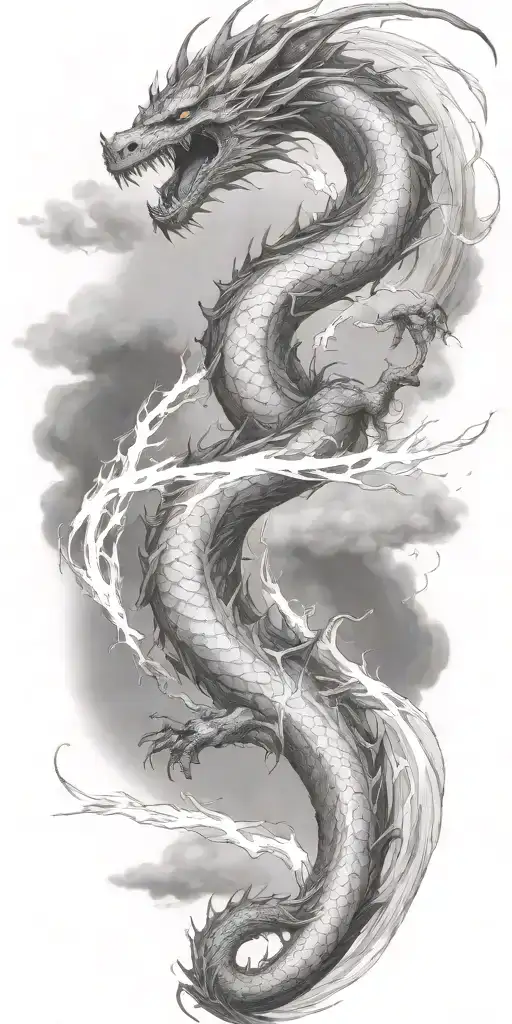 leviathan, virgo, typhoon, wings, clouds, dragon, fighting, midgar background, manlike body, storm, lightning tattoo design idea