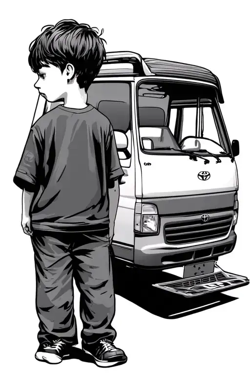 toyota hiace van and boy looking back tattoo design idea