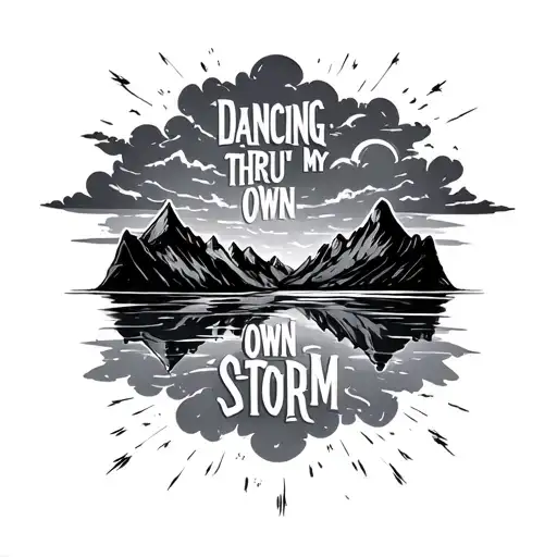 "Dancing thru my own storm" storm clouds and mountains reflected tattoo design idea