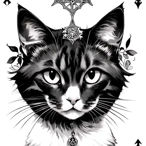 priestess tarot card with cat in style of anime  tattoo design idea