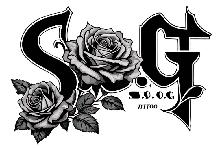 "S.O.G" "S.O.G" Roses and cross tattoo design idea