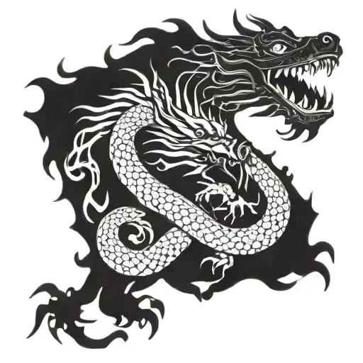 Tibetan dragon protecting a precious stone tattoo design idea