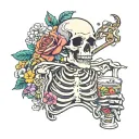 pretty colourful skeleton with tiny bowl of rice tattoo design idea