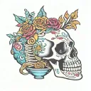pretty colourful skeleton with tiny bowl of rice tattoo design idea
