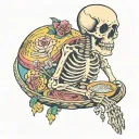 pretty colourful skeleton with tiny bowl of rice tattoo design idea