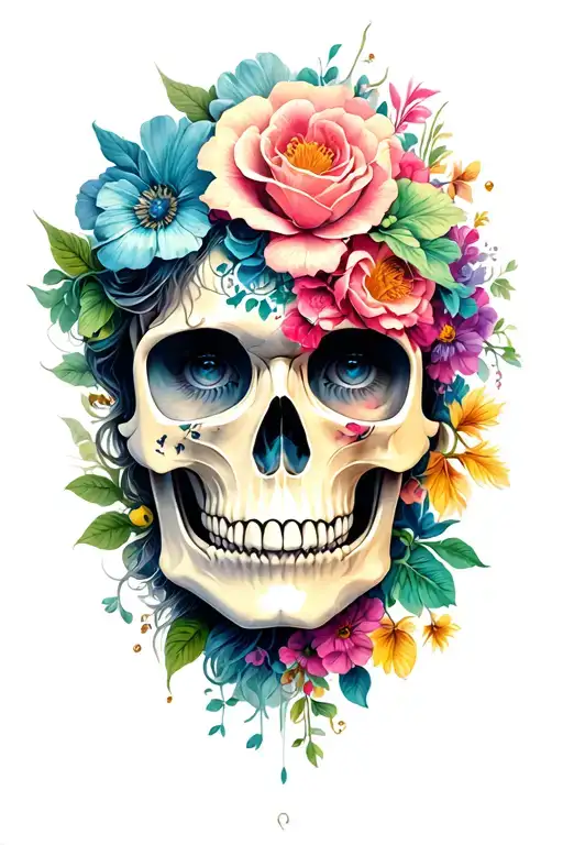 half skull floral lady head tattoo design idea
