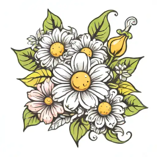 daisy flowers and diamonds tattoo design idea