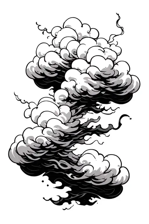 Clouds and smoke with black ragged stripes in Japanese style, anime tattoo design idea