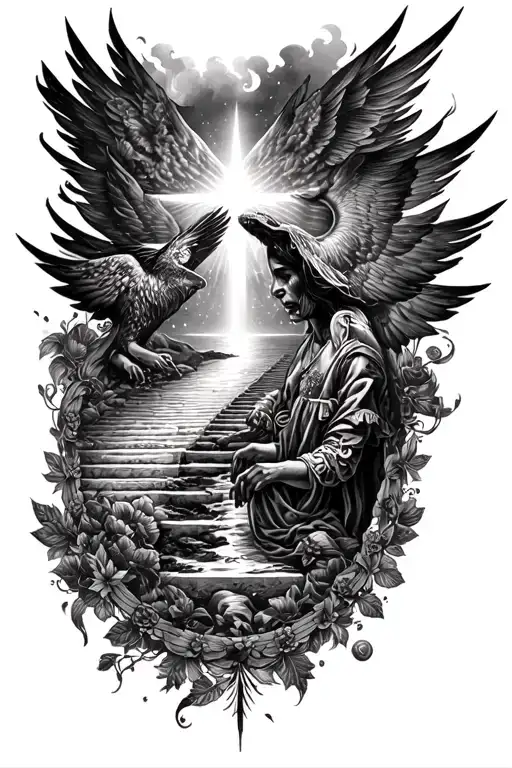 Realism half sleeve tattoo Starway to heaven tattoo design idea