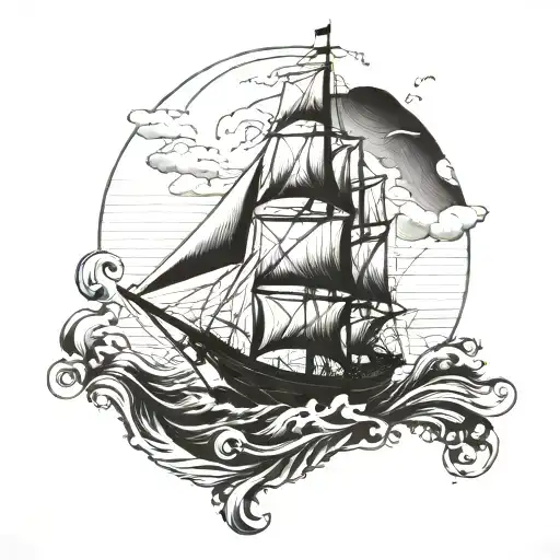 Sail boat in the ocean tattoo design idea