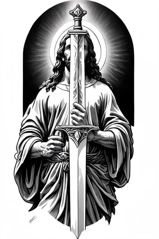 Jesus with Saint Michael's sword tattoo design idea