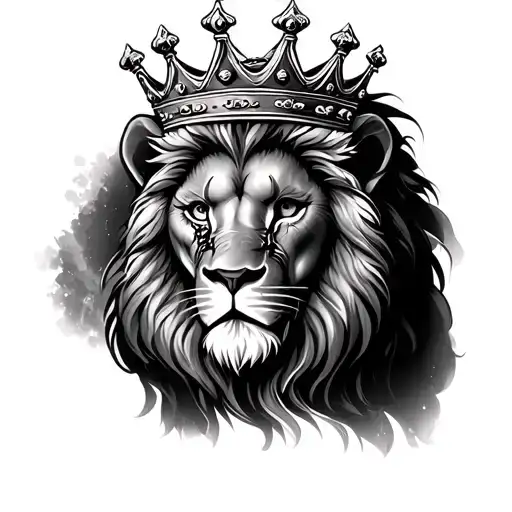 lion wearing a crown with scar on eye tattoo design idea
