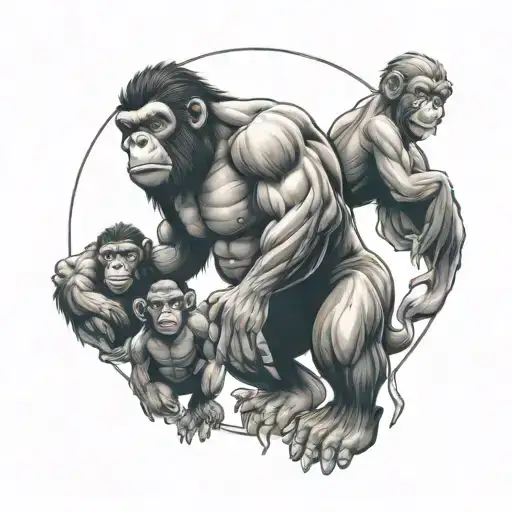 muscular ape protecting his family tattoo design idea