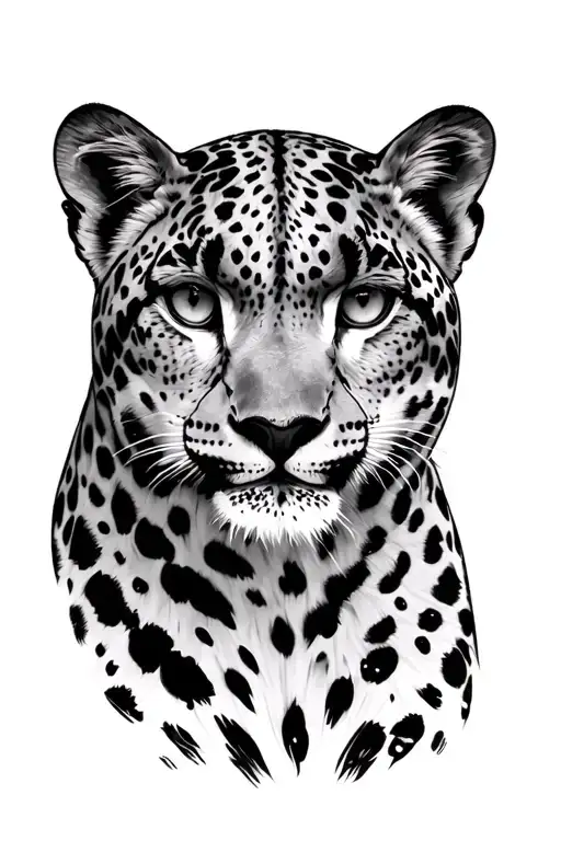 snow leopard realistic black and grey tattoo design idea