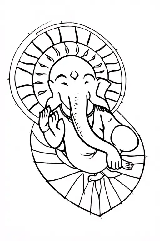 Sun And Lord Ganesha surrounded by geometric tattoo design idea