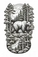 a bear siloutte with trees  tattoo design idea