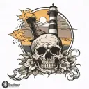 skull Lighthouse sunrise tattoo design idea