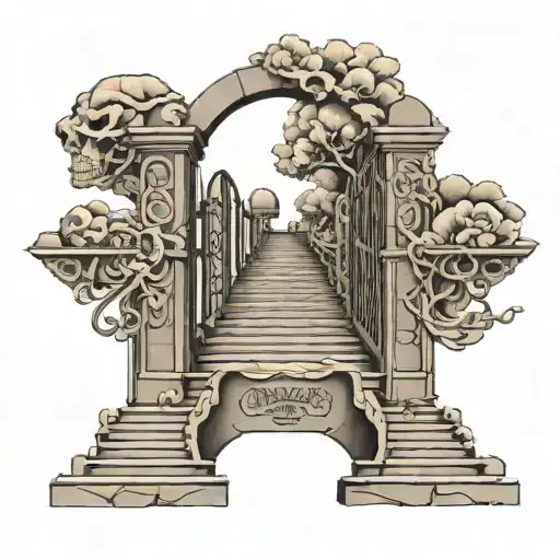 stairway to heaven gates with names on each step tattoo design idea
