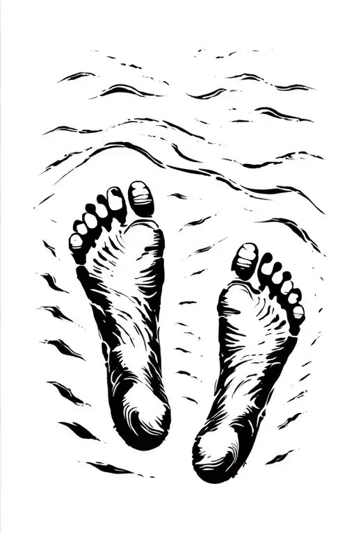 footprints in the sand flowing tattoo design idea