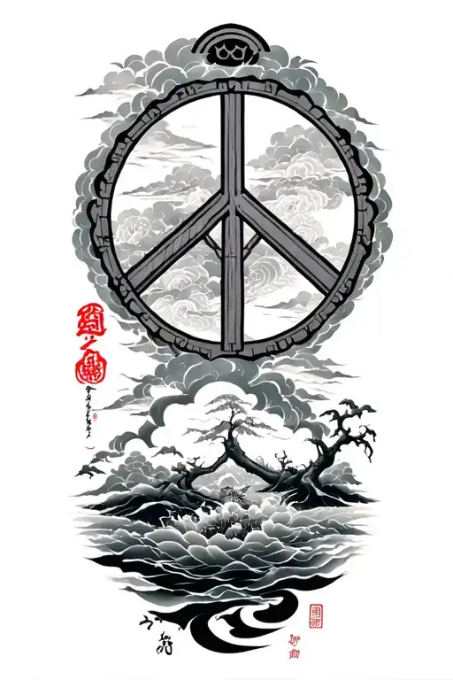 peace and lightining storm and time and nature japanese tattoo design idea