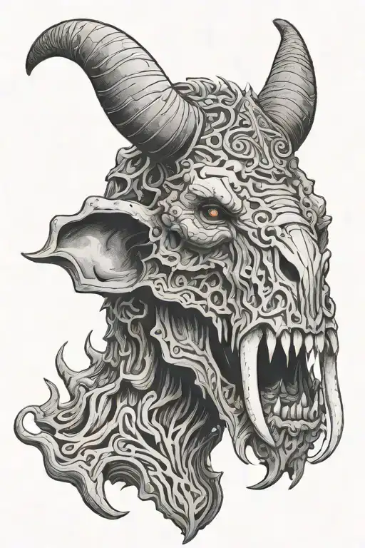 mastodon, only head, wild, front view, horror tattoo design idea