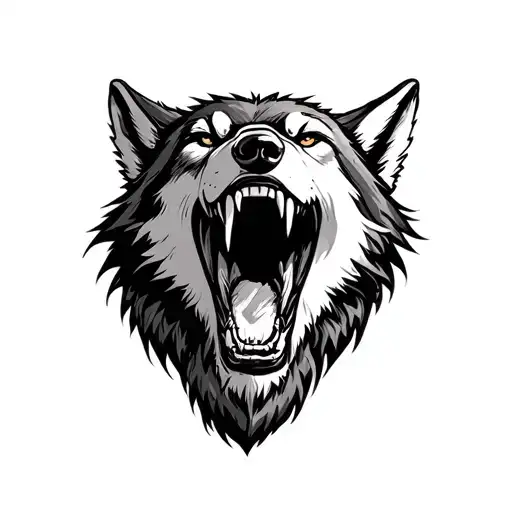 wolf face with jaw open tattoo design idea