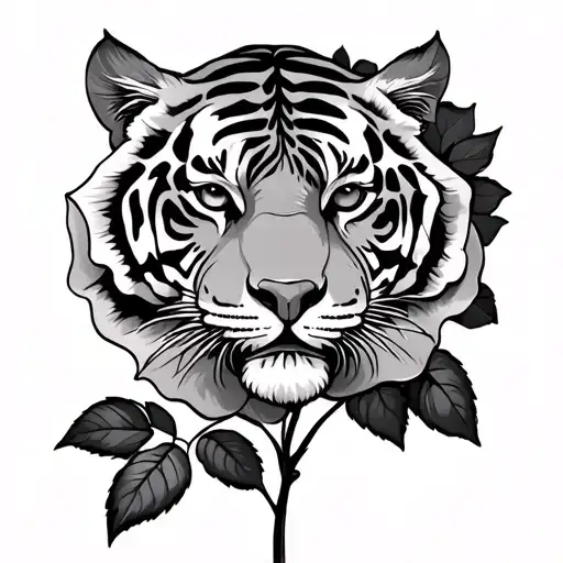 tamil tiger in between two roses intertwined tattoo design idea