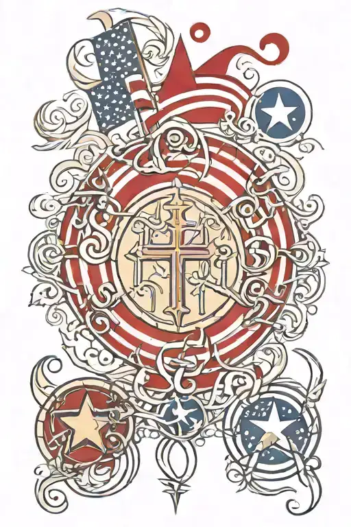 God, family, country represented tattoo design idea