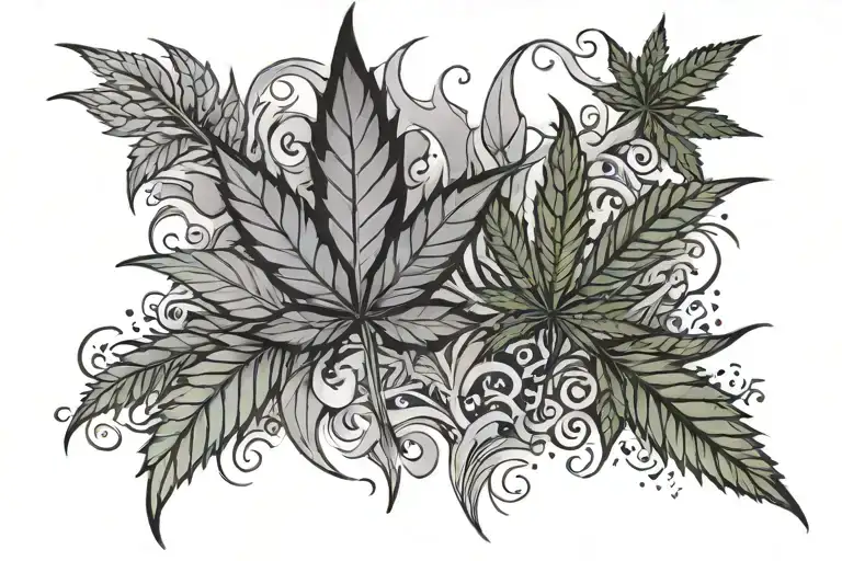 different styles of stars and smoke design with a s.all marijuana leaf tattoo design idea