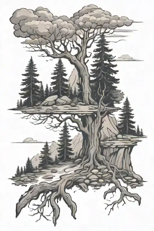 wilderness scene tattoo design idea