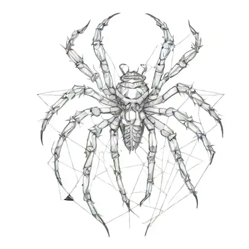 back tattoo, wolf spider, cyber sigilism, small body with long legs spread out, 8 LEGS tattoo design idea