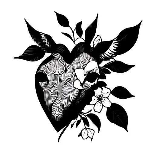 fine line tattoo, heart, cherry blossom, giraffee tattoo design idea