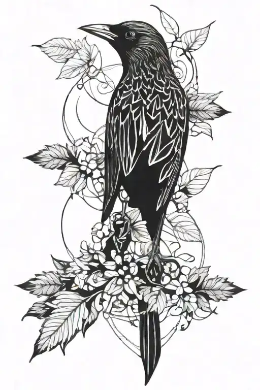 Blackbird, vine, geometric design incorporating tattoo design idea