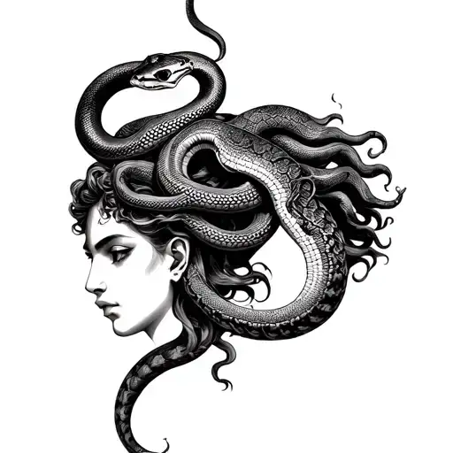 libra and medusa with snake on head tattoo design idea